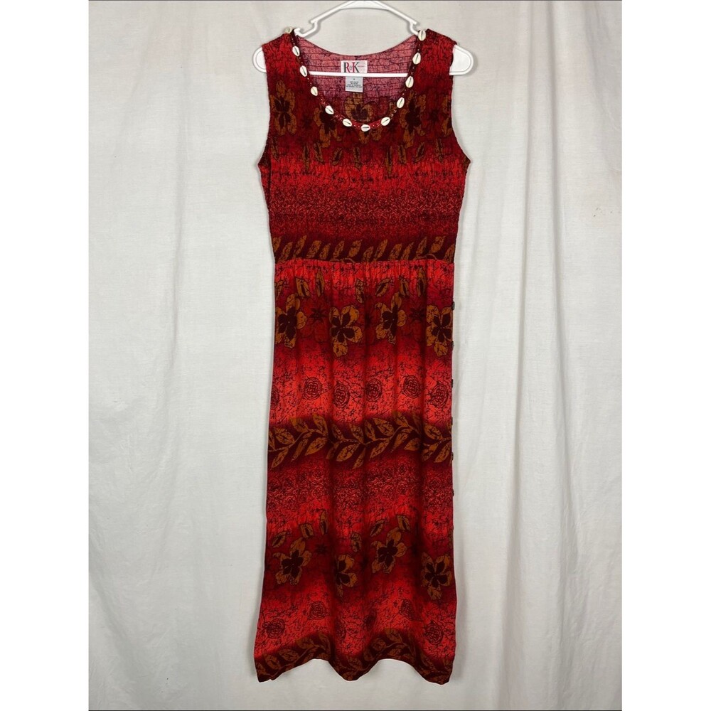 R & K Originals Red and Orange Maxi Dress with Shells and Beads
